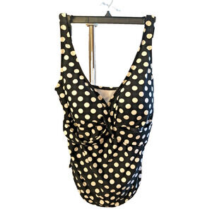 Chaps Slimming Polka Dot Tankini Top Black White Plus Size 20W NWT